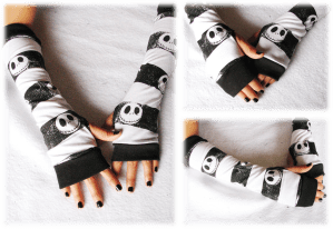 Halloween Fingerless Gloves Skulls Jack Skellington Arm Warmers Nightmare Before Christmas Halloween Teen Tween Tim Burton