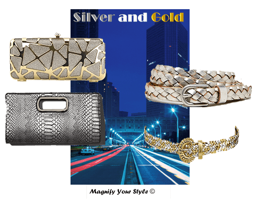 Silver and Gold Handbags and Belts
