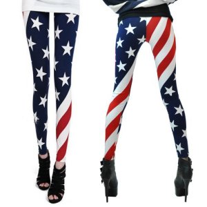 LOCOMO Women Patriot Patriotic American US Star Country Flag Legging Tregging Tight Ankle Length Fo