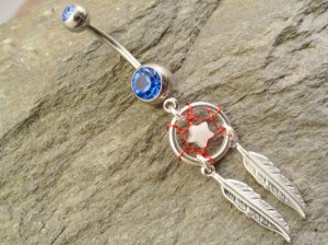 Patriotic Dream Catcher Belly Button Jewelry