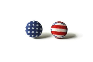Patriotic Stars and Stripes Fabric Covered Button Earrings